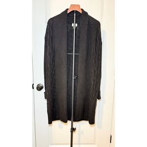 Caslon Womens Black Cable Knit Longline Open Front Cardigan Sweater XXS